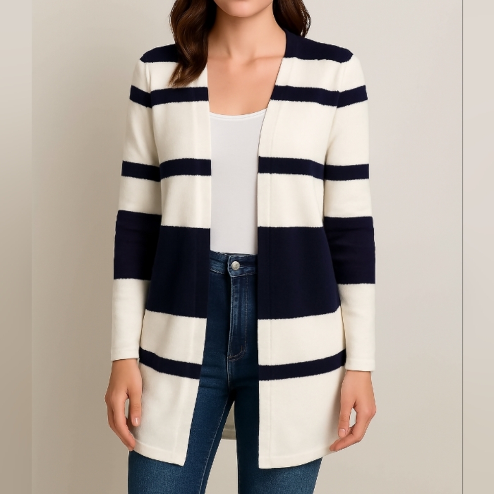 Honey Punch Navy and White Striped Cardigan - Picture 1 of 8